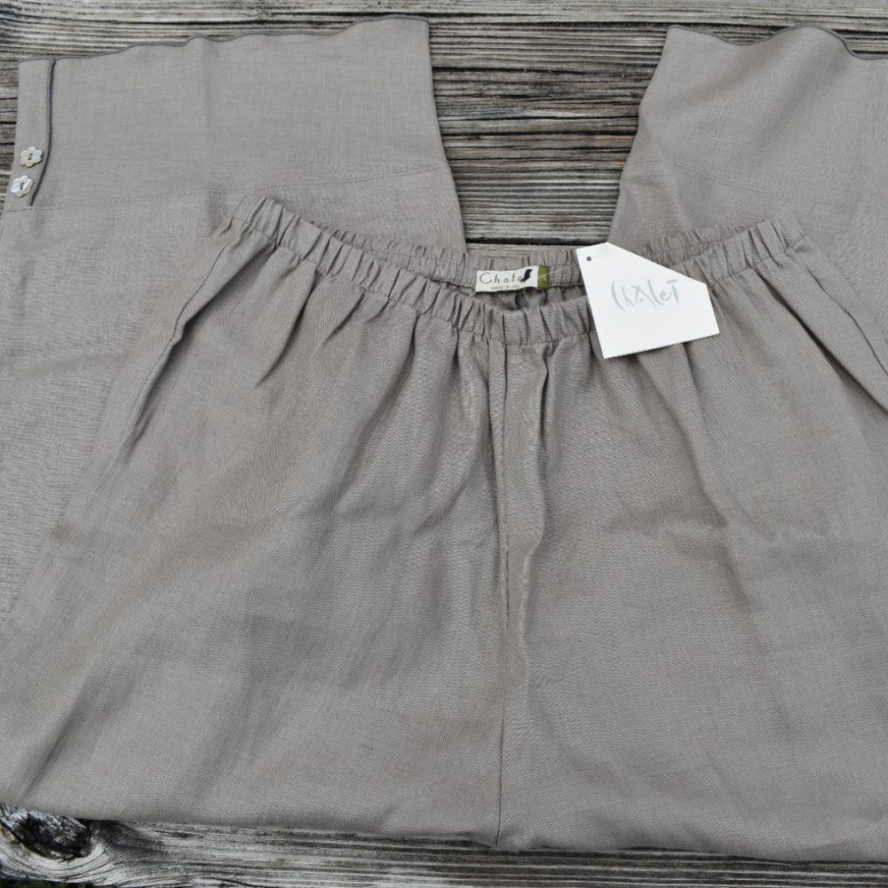 Chalet wide leg taupe linen cropped elastic waist